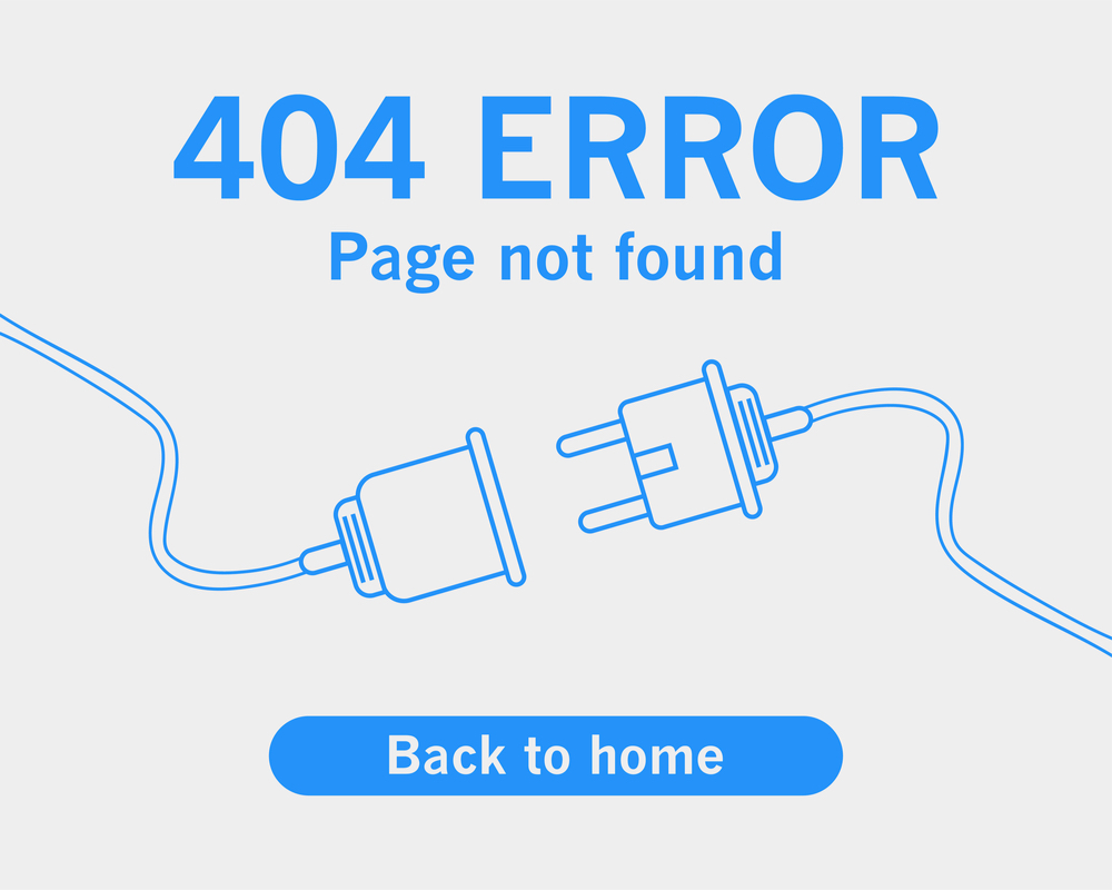 404 error page not found with line drawn plug graphic